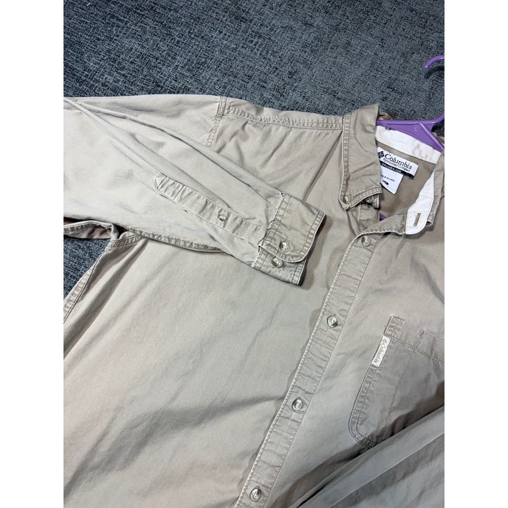 Columbia Button Down Shirt LT Mens Tall Tan Khaki Cotton Long Sleeve AJ7221